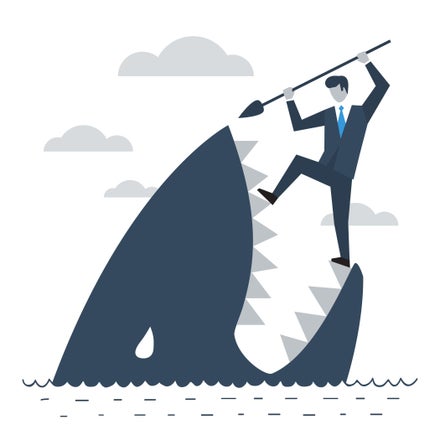 animated graphic of businessman fighting a shark