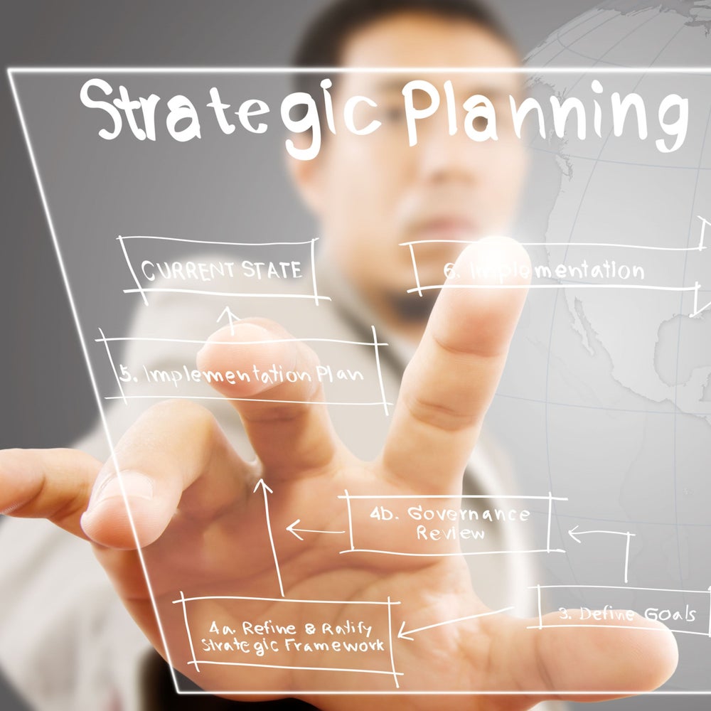 man manipulating a roadmap with the caption strategic planning